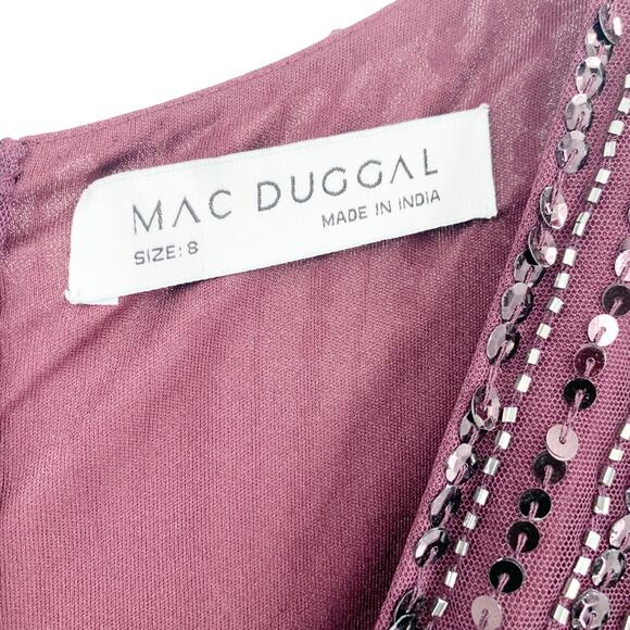MAC DUGGAL Dress Size 8 Evening Gown Sequin NEW V Neck Deep Purple Ruffle Slv - Picture 4 of 8